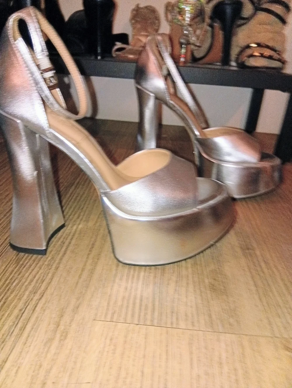 Charles & Keith Metallic Silver Platform Sandals Size 35